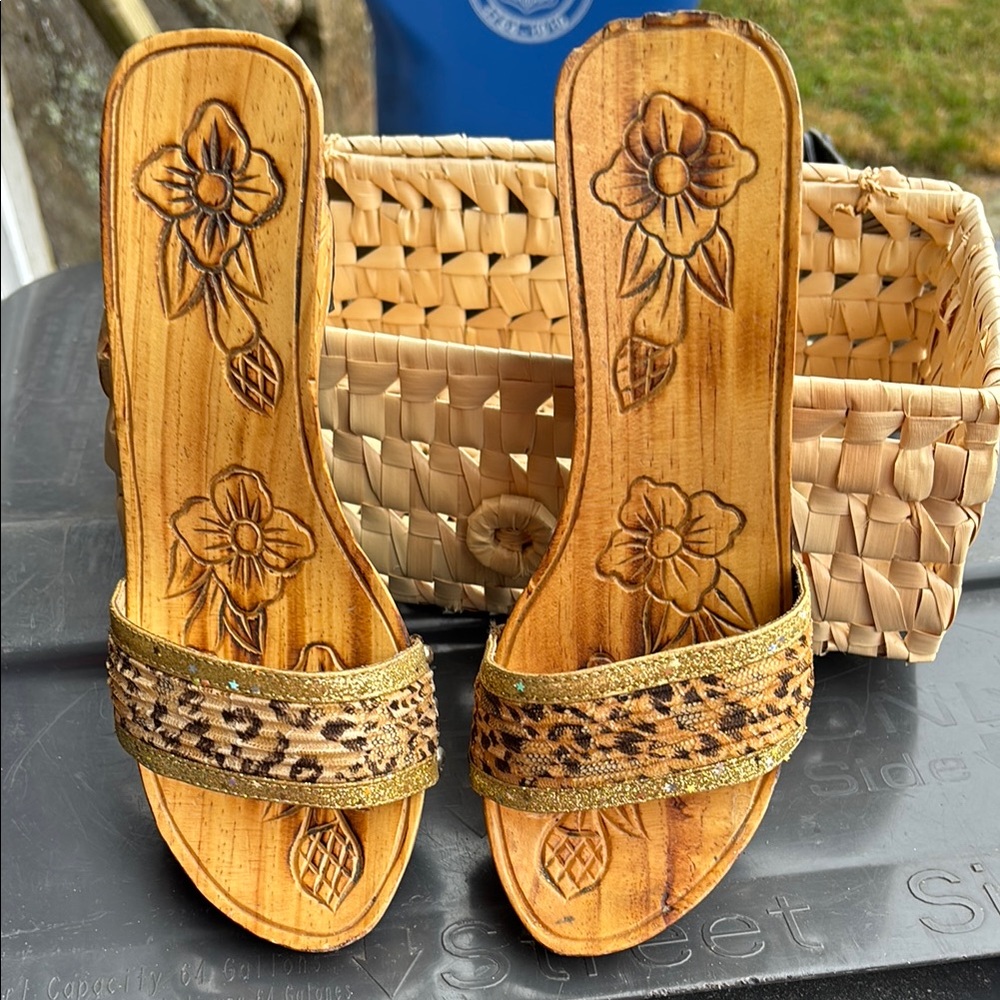 Leopard Print and Gold Women's Sandals